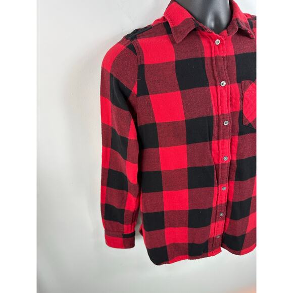 J Crew Classic Flannel Buffalo Plaid Red Black Western Preppy Size 0 Loose Fit - Picture 7 of 12